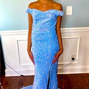 Stunning Off-Shoulder Blue Sequin Dress